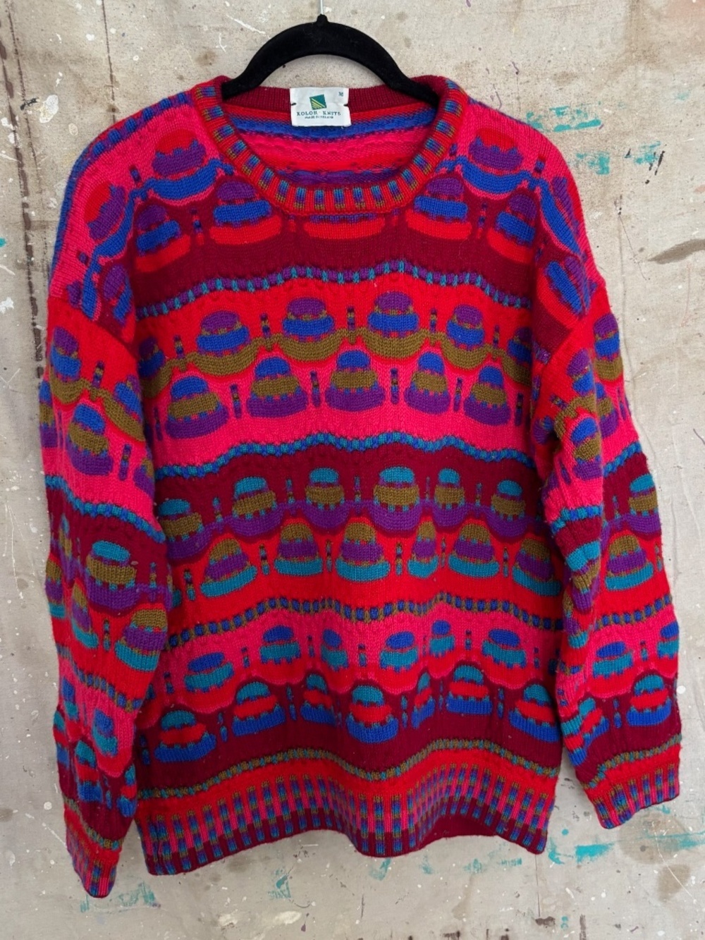 Vintage 80s Kolor Knits Wool Colorful Knitted Sweater